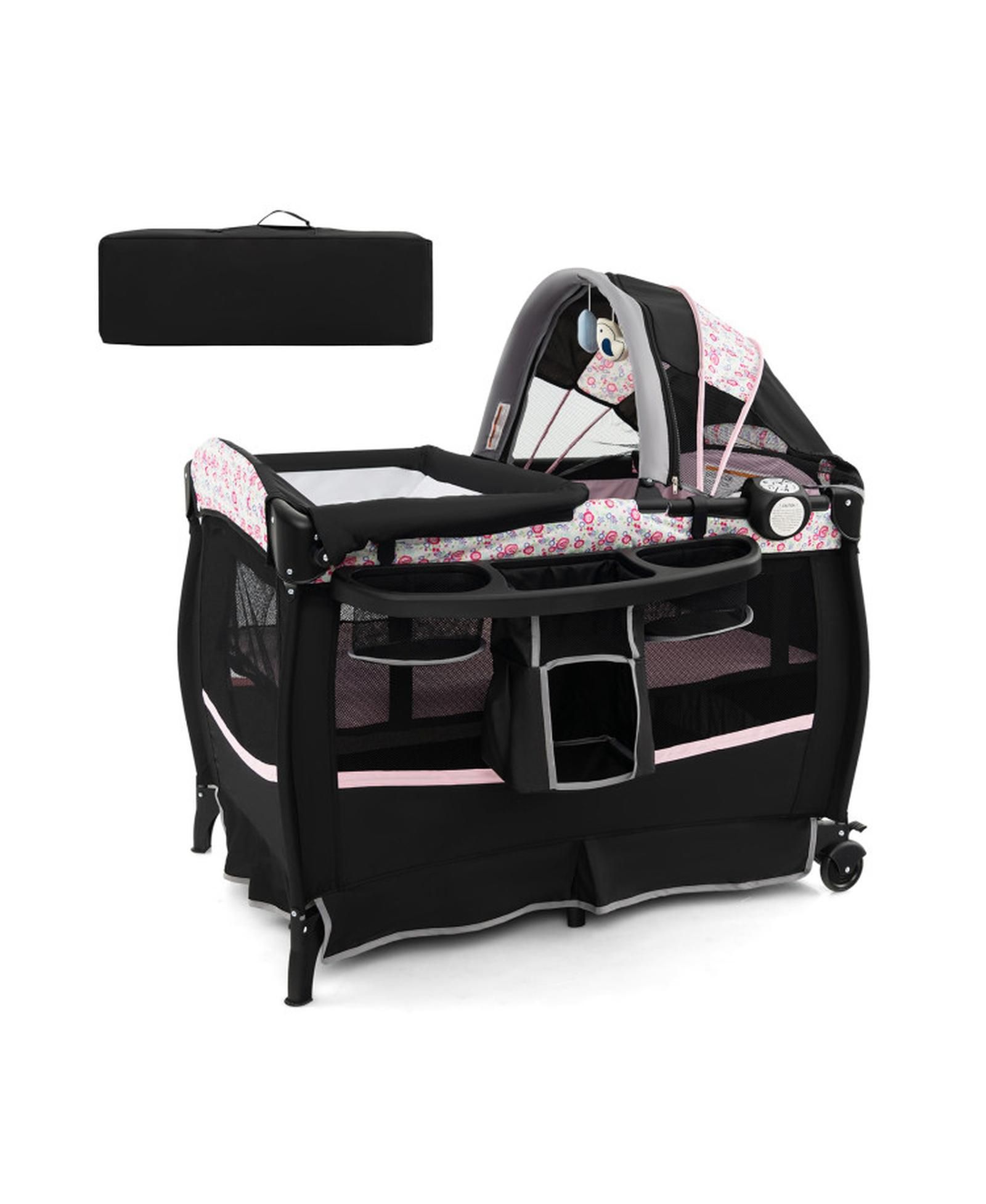 GOUUN Baby Portable 4-in-1 Pack and Play Nursery Center with Bassinet and Canopy