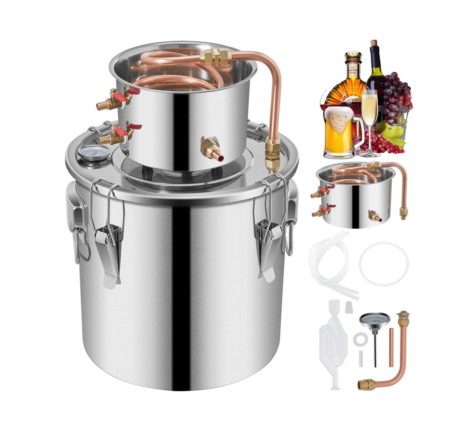 YOBTOP 12L Water Alcohol Distiller - 3GAL Copper Winemaking Boiler, Multi DIY Home Brewing Kit for Fruit Wine, Water, Brandy, Plant Extract Refining