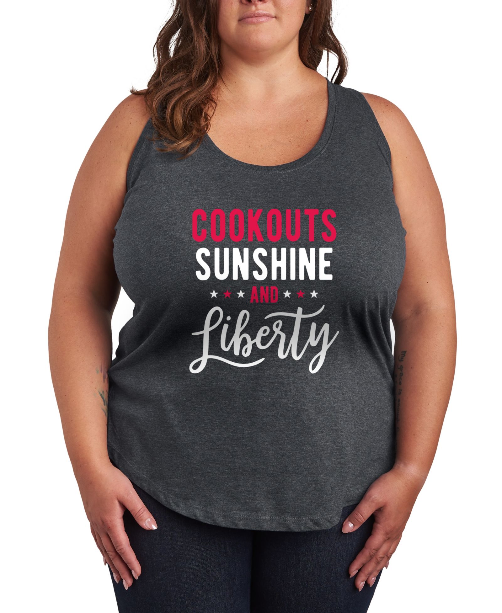 Женский топ Hybrid Apparel Plus Size Instant Message Cookouts Sunshine and Liberty Racerback Graphic Tank Top