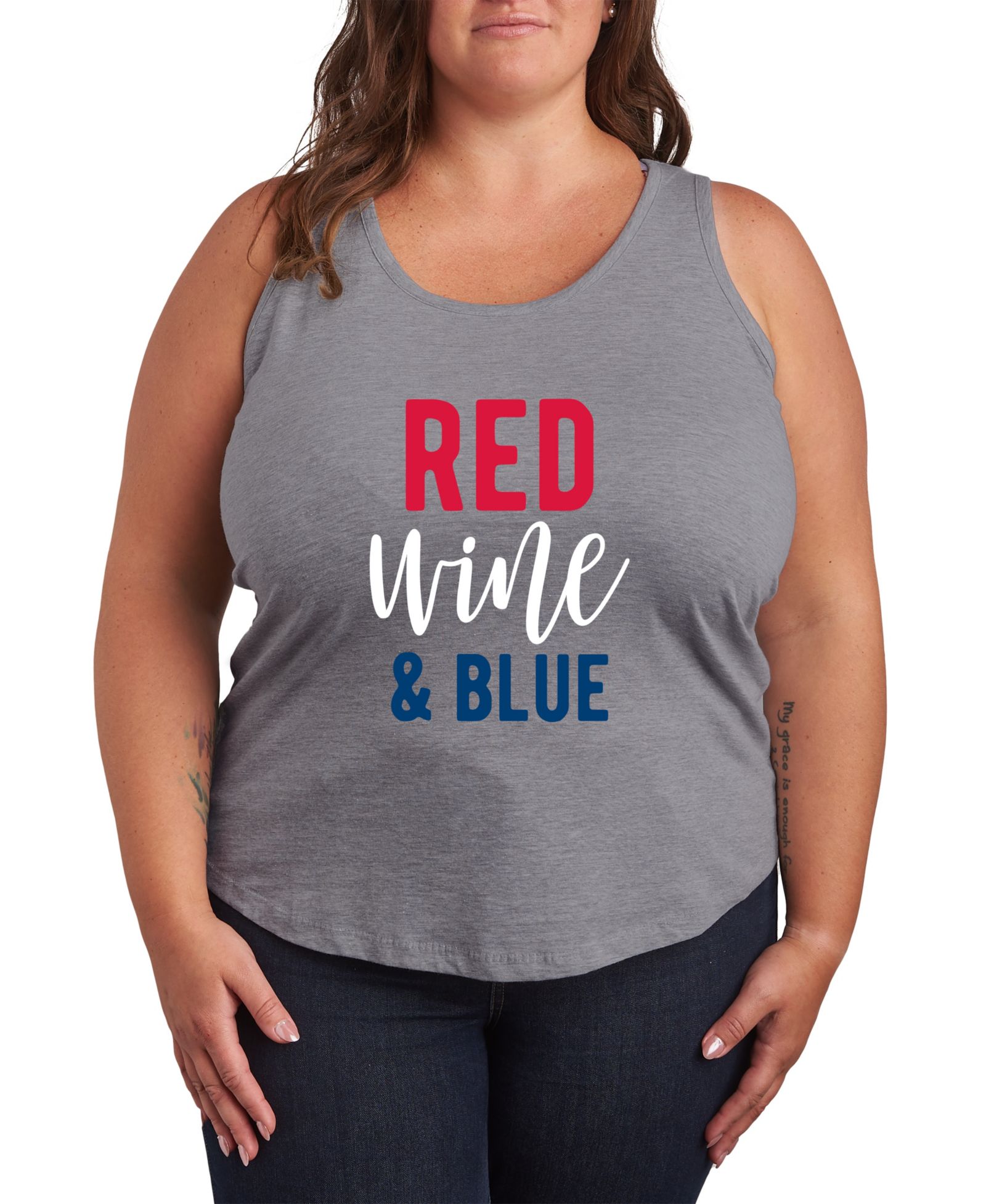 Hybrid Apparel Plus Size Instant Message Red Wine and Blue Racerback Graphic Tank Top