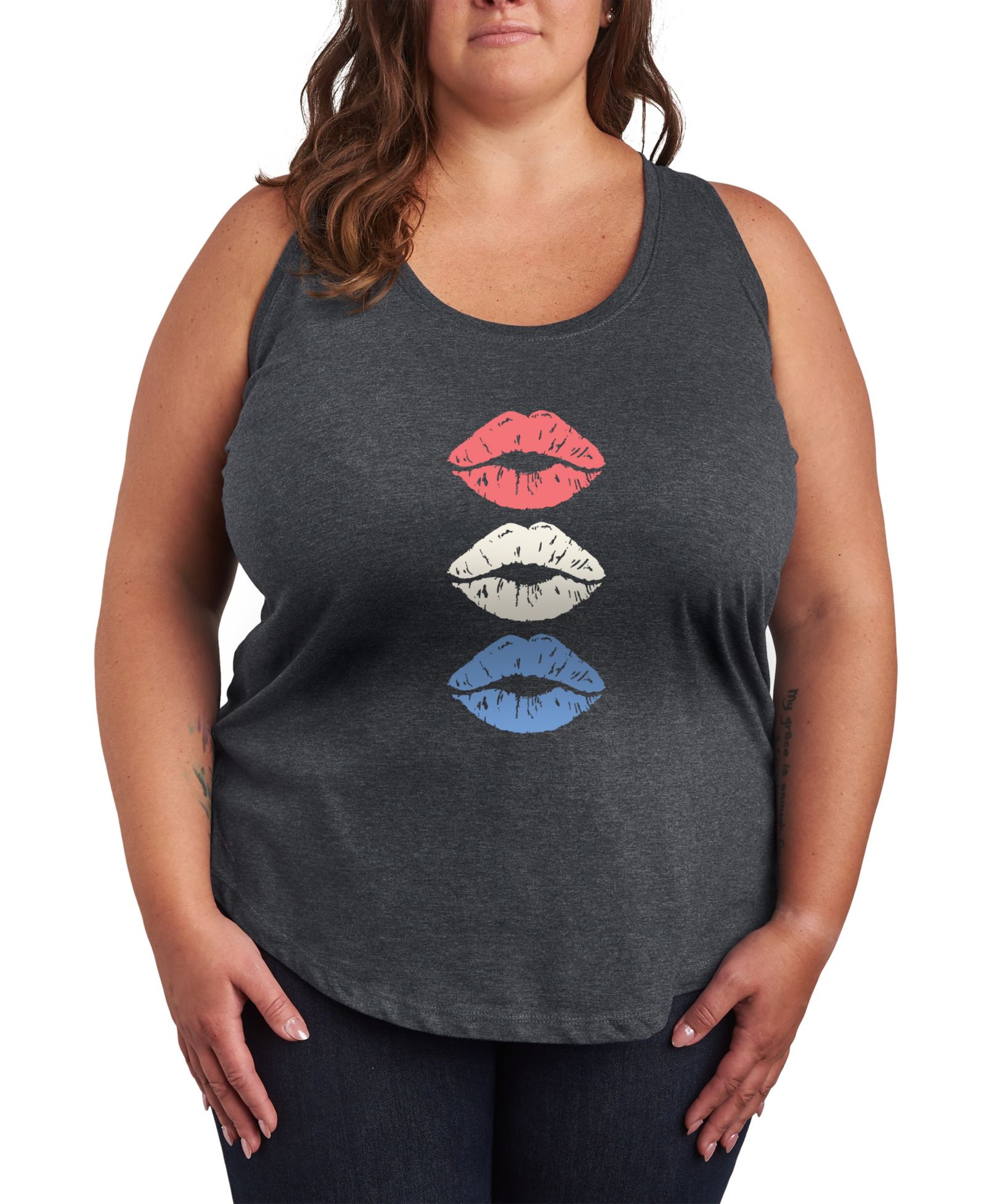 Майка Hybrid Apparel Plus Size Instant Message Red White Blue Lips Racerback Graphic