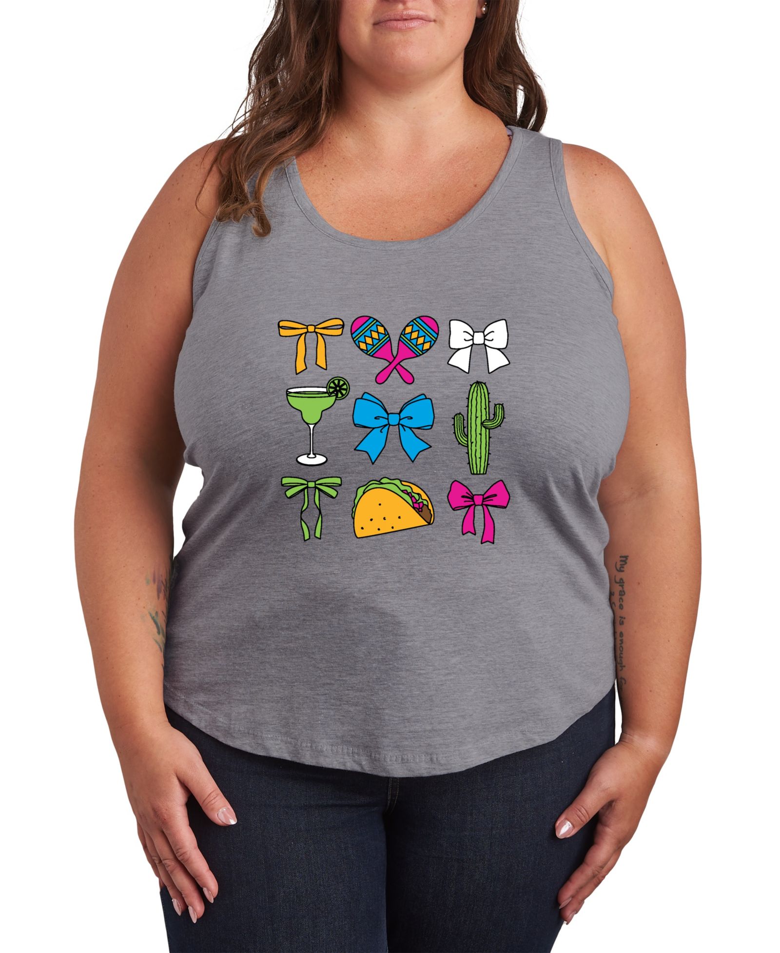 Hybrid Apparel Plus Size Instant Message Cinco De Mayo Bows Racerback Graphic Tank Top