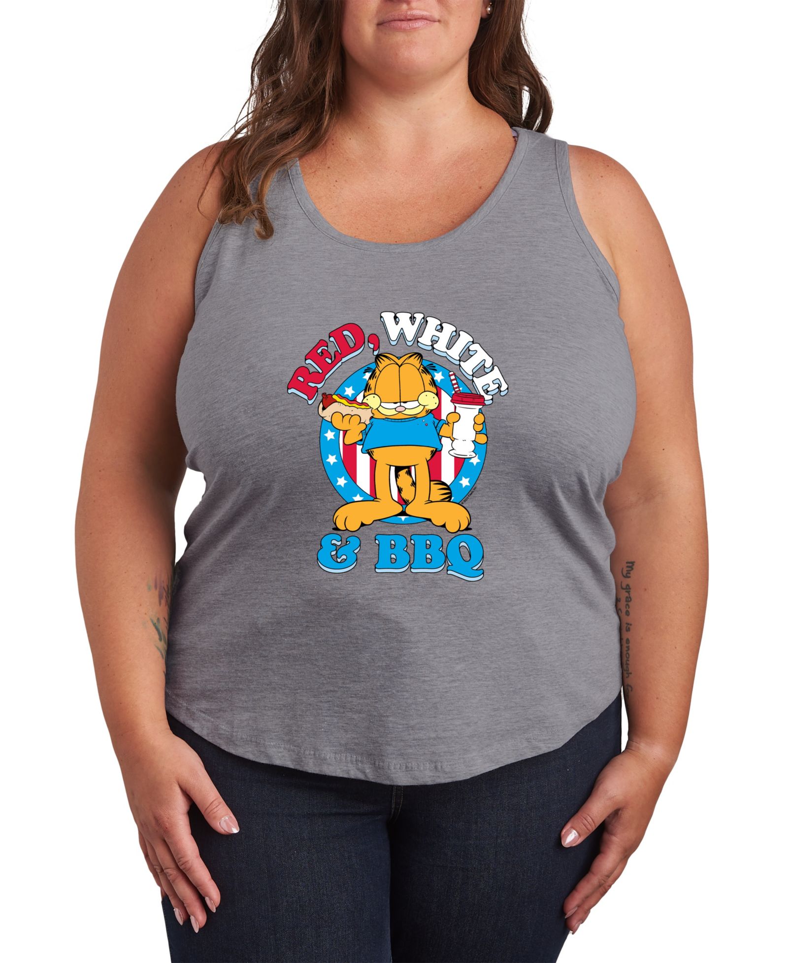 Женский графический майка-топ Hybrid Apparel Plus Size Garfield Red White and BBQ Racerback