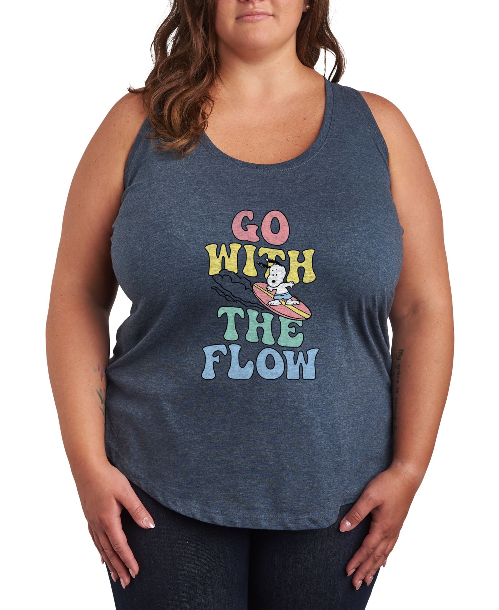 Hybrid Apparel Plus Size топ-майка Peanuts Go with the Flow Racerback Graphic