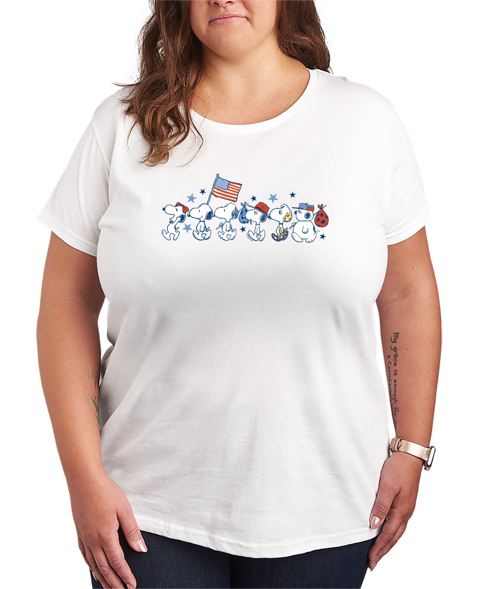 Hybrid Apparel Plus Size Peanuts Snoopy Sibs Americana Short-Sleeve Graphic T-Shirt