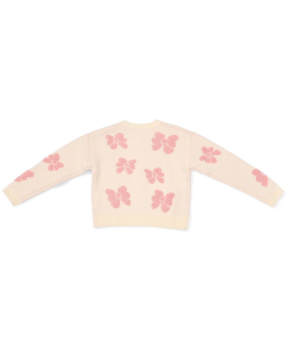 CeCe Girls' 4-16 Buttoned Bow Crewneck Sweater