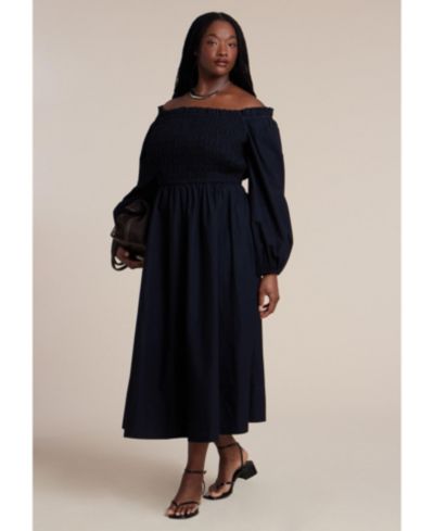 ELOQUII Women's Long Sleeve Smocked Maxi Dress