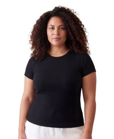 24seven Comfort Apparel Plus Size трикотажный топ с круглым вырезом, ребристый трикотаж