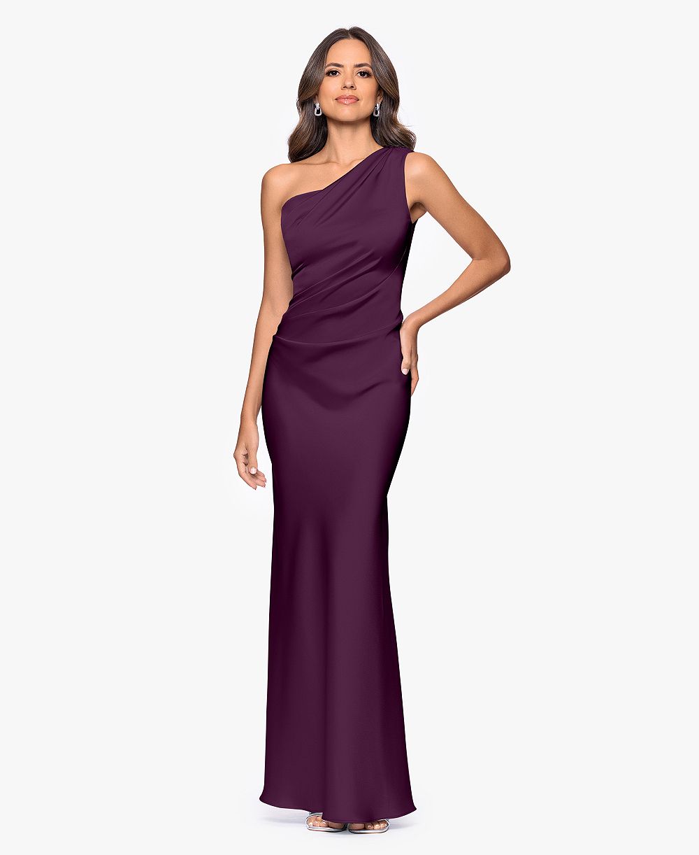Betsy & Adam Women's One-Shoulder Draped Evening Gown