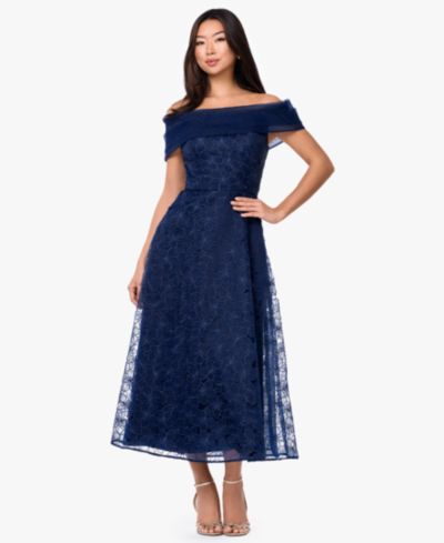 Betsy & Adam Women's Off-The-Shoulder Embroidered A-Line Midi Dress