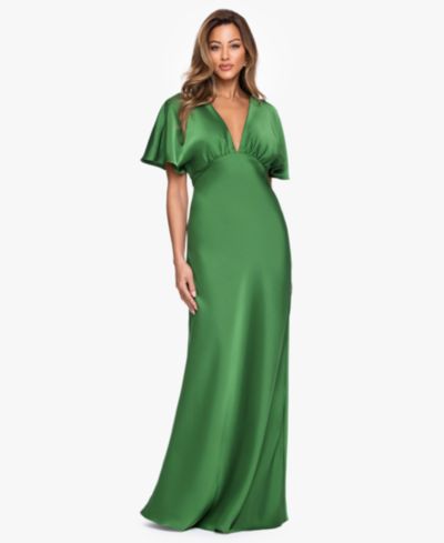 Betsy & Adam Women's V-Neck Flutter-Sleeve Gown