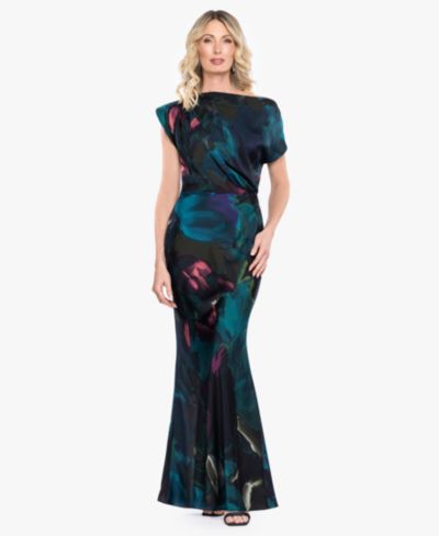 Betsy & Adam Women's One-Shoulder Printed Gown