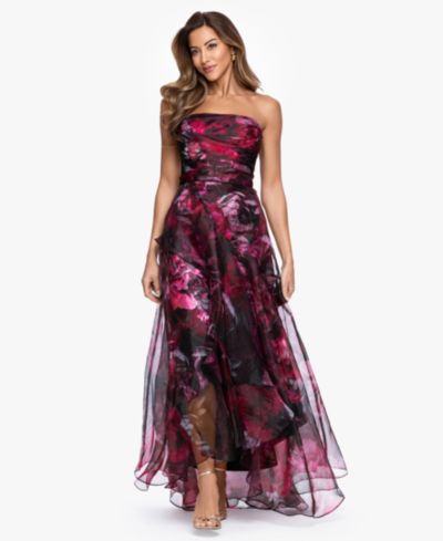 Betsy & Adam Women's Strapless Floral Organza A-Line Gown