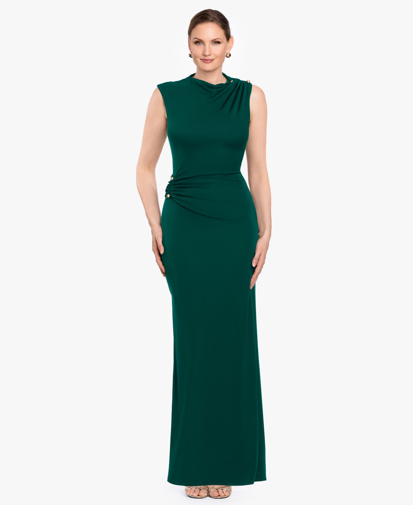 Betsy & Adam Women's Mock Neck Draped Column Gown