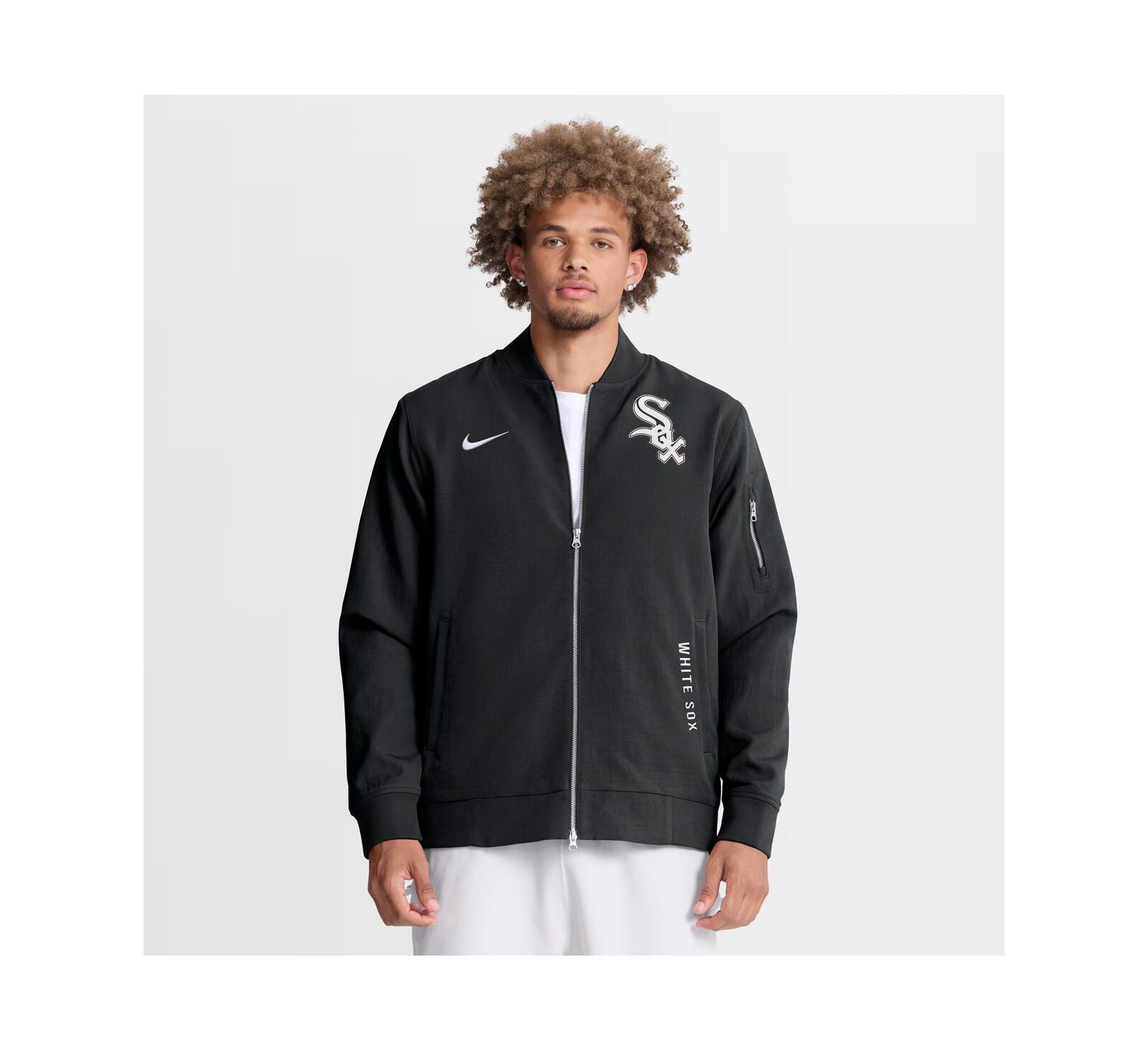 Nike Men's Black Chicago White Sox Authentic Collection Dugout Relaxed Full-Zip Bomber Jacket