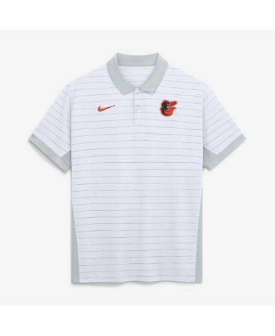 Nike Мужская поло футболка с длинным рукавом White Baltimore Orioles Authentic Collection Striped Victory Dri-FIT