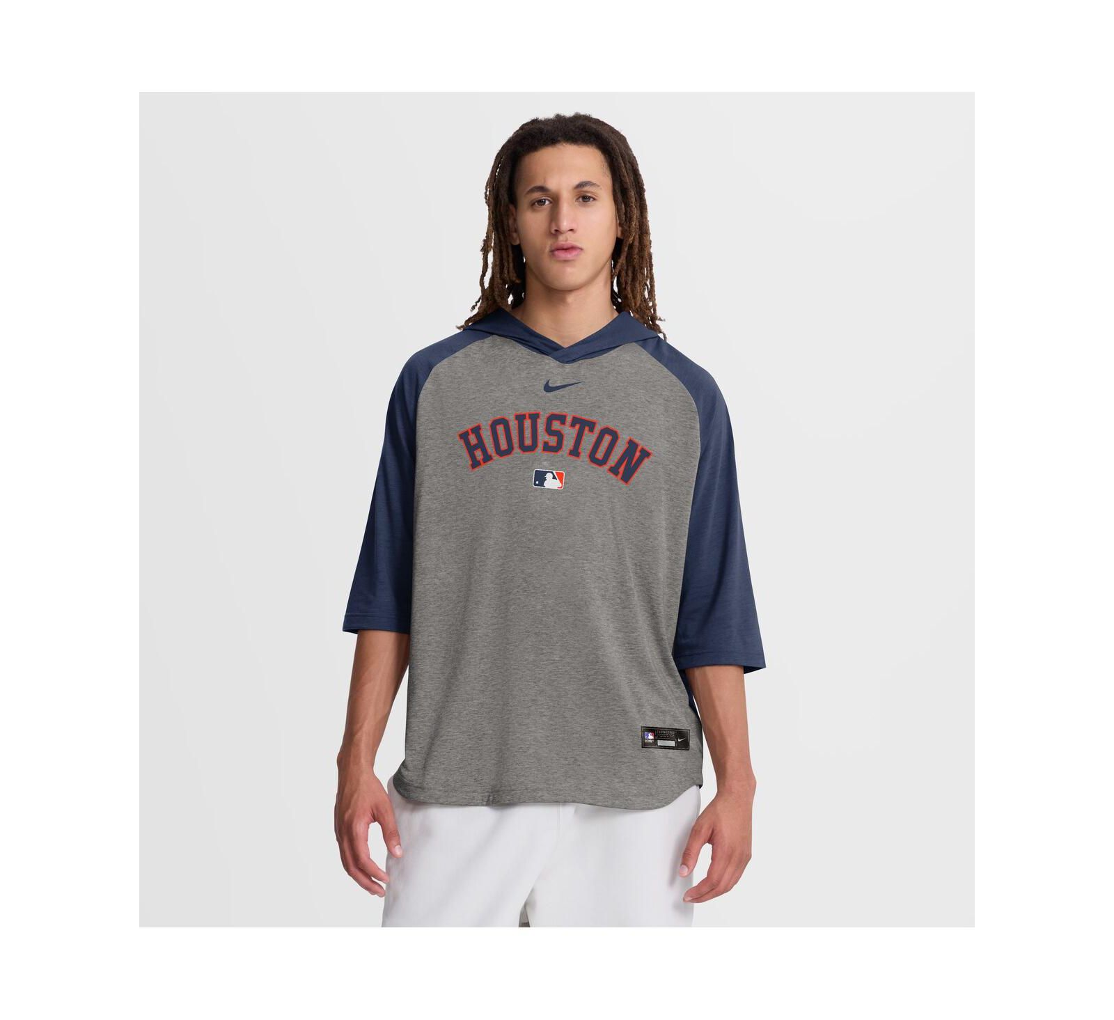 Nike Men's Gray Houston Astros Authentic Collection Flux Dri-FIT Raglan 3/4-Sleeve Hooded T-Shirt