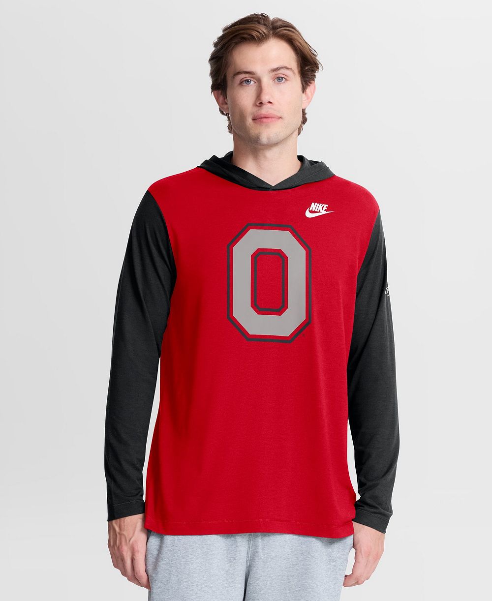 Nike Men's Scarlet/Black Ohio State Buckeyes Campus Legacy Tri-Blend Long Sleeve Hooded T-Shirt