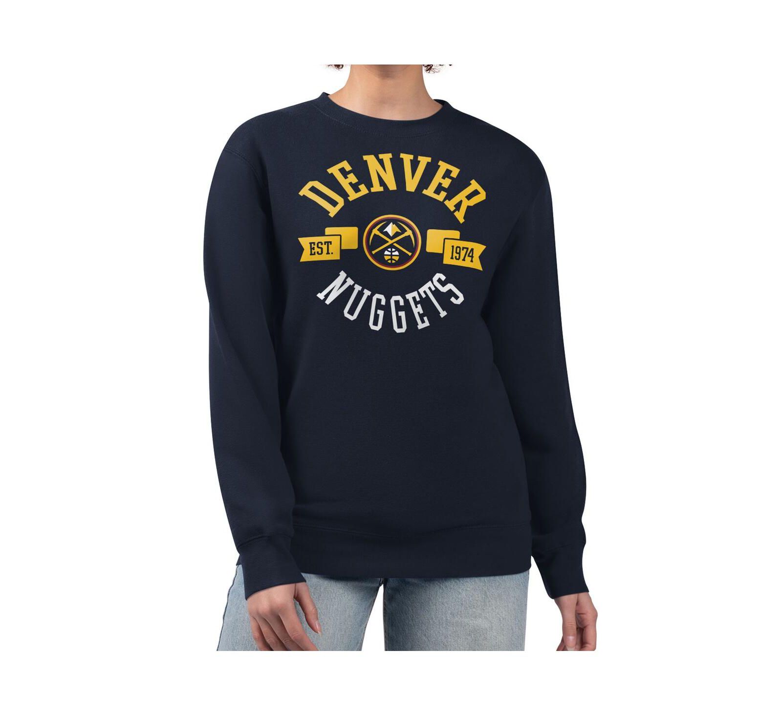 Женское флисовое худи G-III 4Her by Carl Banks Navy Denver Nuggets Large Team Logo Graphic Pullover Sweatshirt