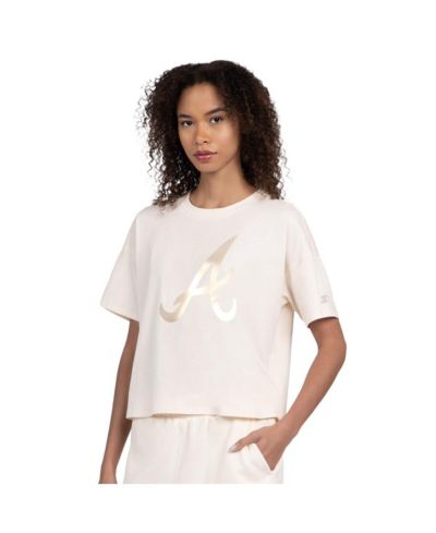 Starter Women's Cream Atlanta Braves Pastels Boxy Cropped T-Shirt