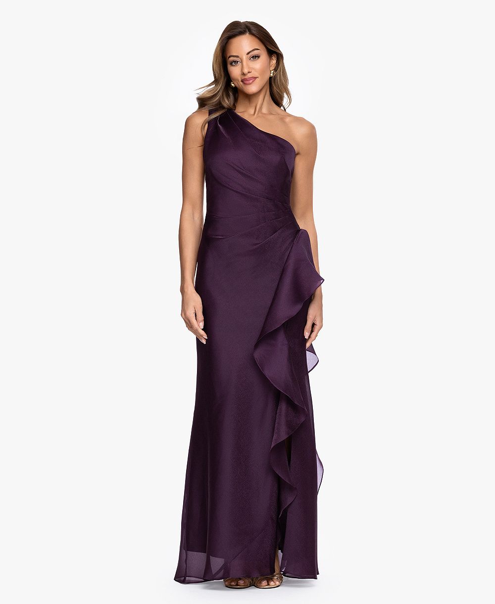 XSCAPE Women's One-Shoulder Ruffle Detail Ball Gown