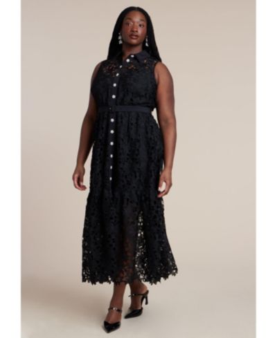 ELOQUII Women's Lace Dress With Buttons and Collar