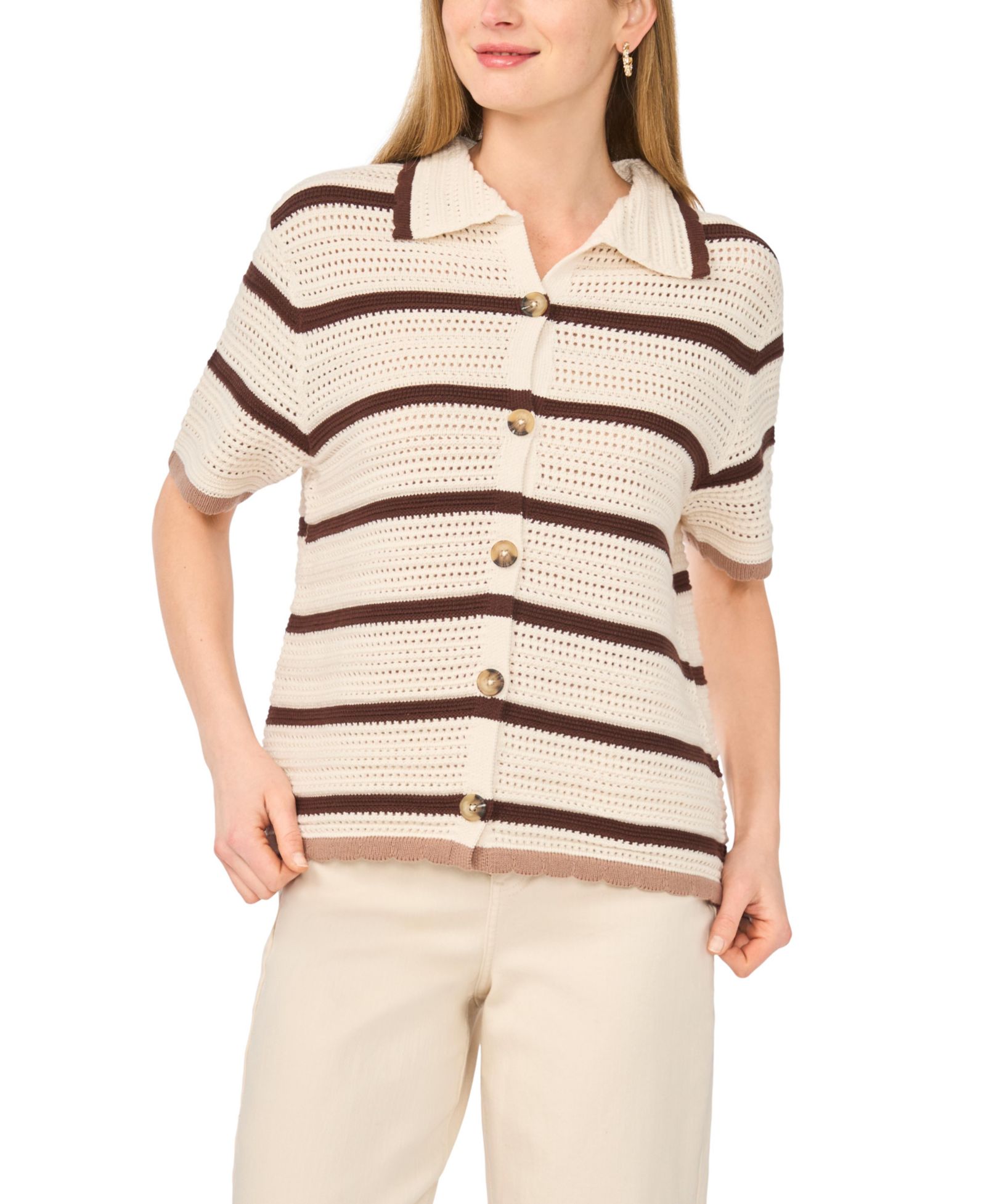 1.STATE Женская рубашка Collared Striped Short-Sleeve Button-Down
