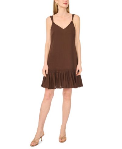 1.STATE Women's Mini V-Neck Sleeveless Tiered Ruffle Dress