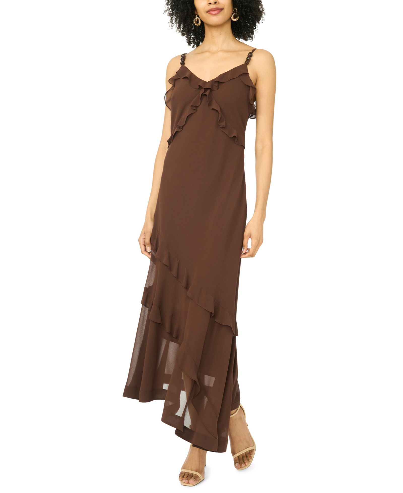 1.STATE Women's V-Neck Beaded & Knot Detail Maxi Dress