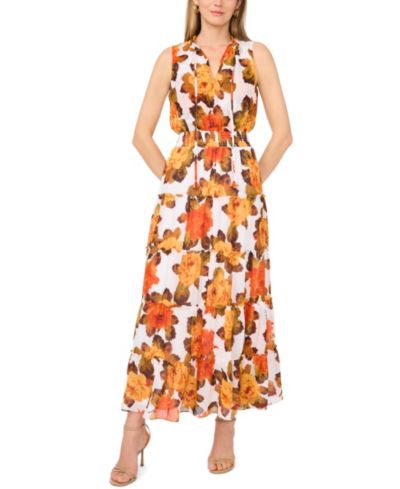 1.STATE Women's V-Neck Smocked Waist Tiered Maxi Dress