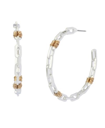 Robert Lee Morris Soho Two-Tone Paper Clip Frozen Chain Large Hoop Earrings