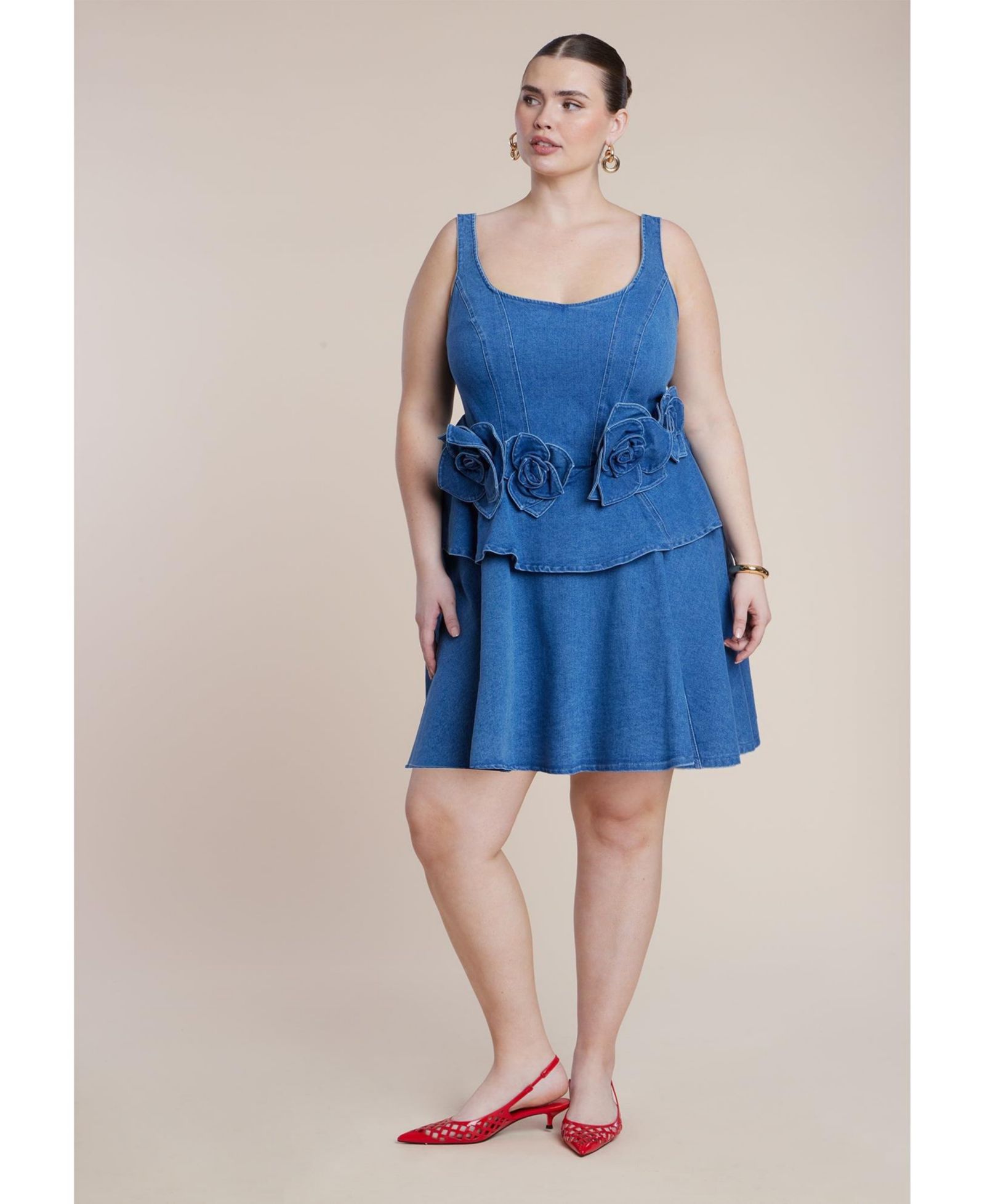 Женское мини-платье ELOQUII Denim Flower Applique