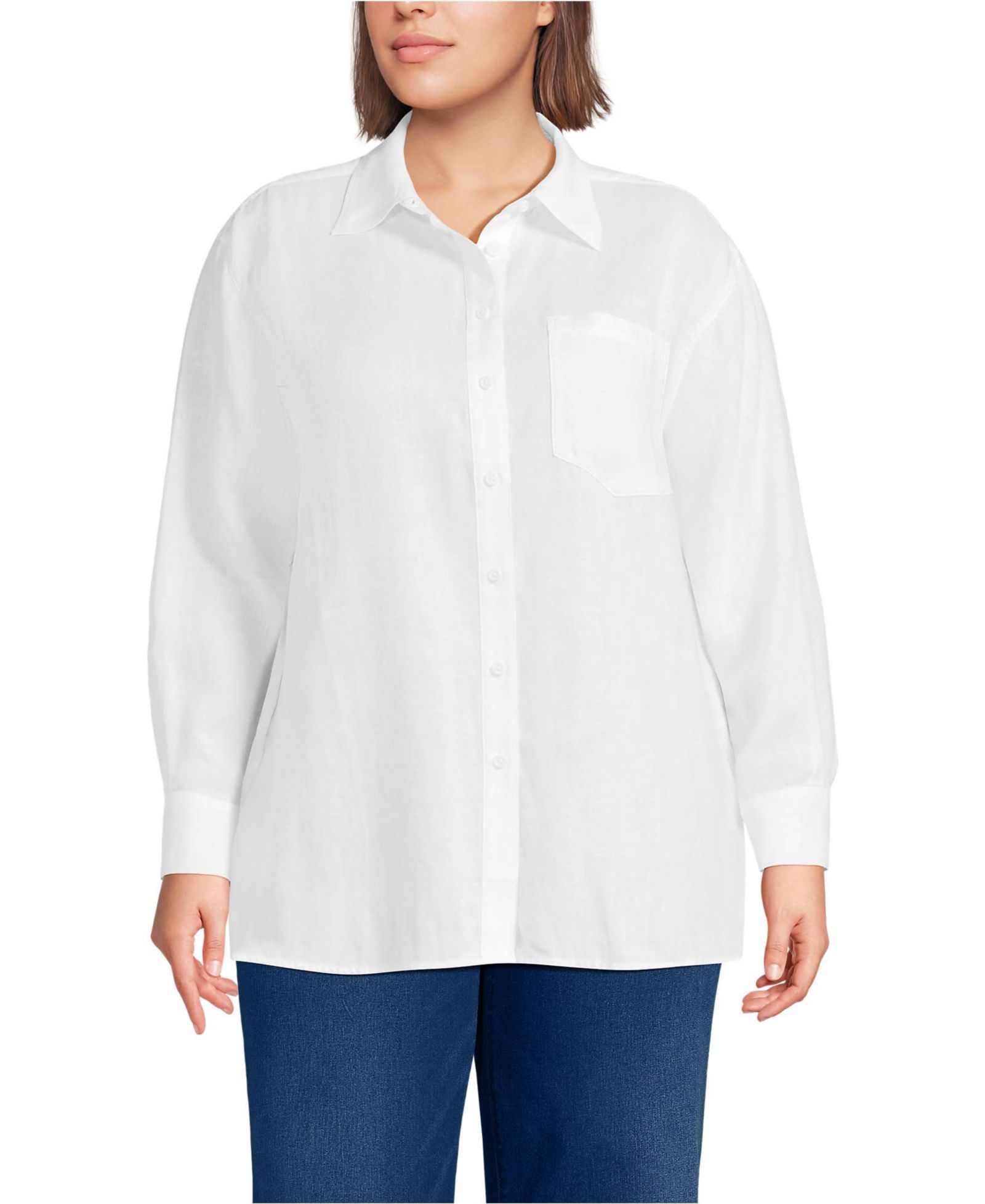 Lands' End Plus Size Linen Oversized Button Front Shirt