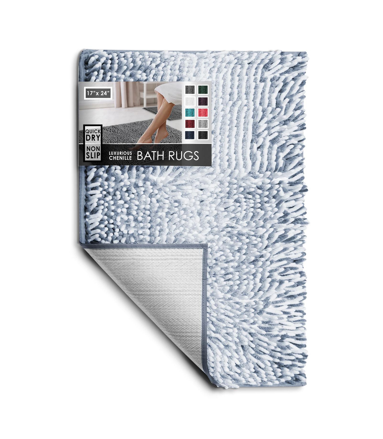 Hearth & Harbor Ultra-Soft Quick-Dry Chenille Bath Rug - Non-Slip PVC Backing, Machine-Washable