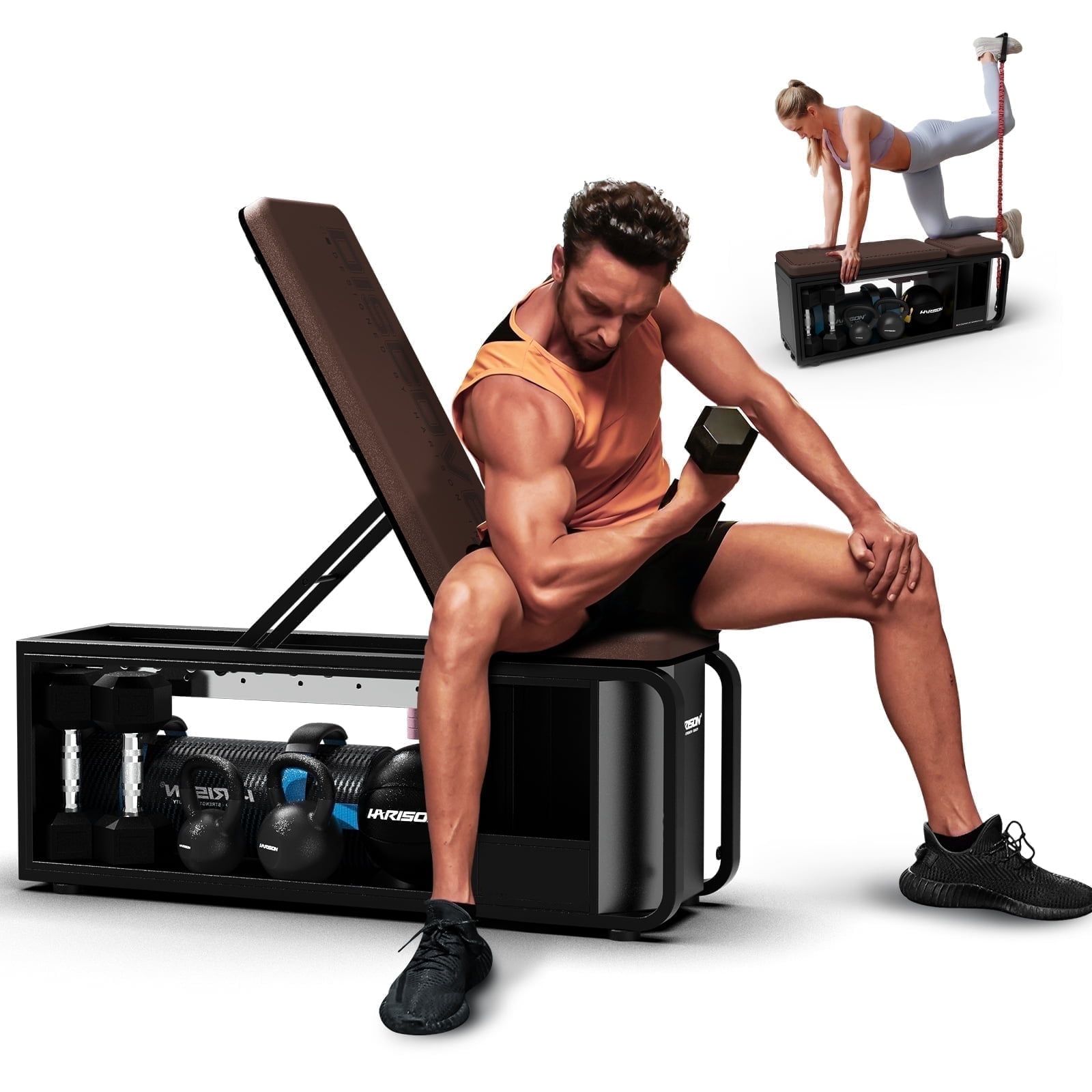 HARISON Weight Bench with High Capacity Storage, Workout Bench for Home Gym, Adjustable Incline Bench with 1000 lbs Capacity (HRM-610)