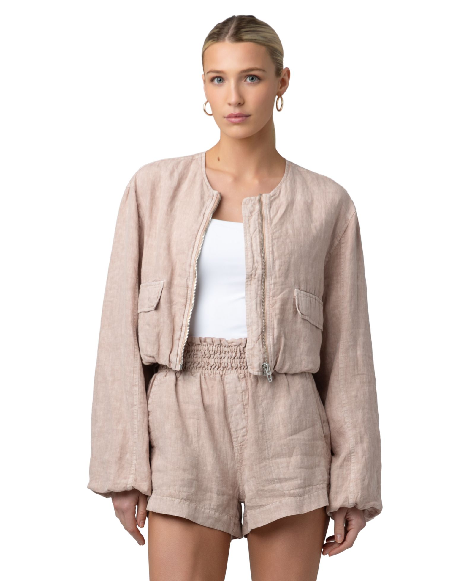 BLANK NYC Women's Collarless Zipper Jacket