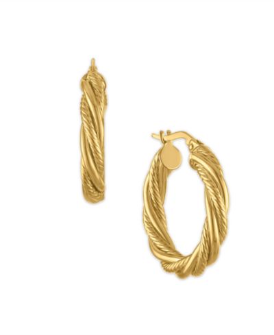 Серьги-кольца Macy's Polished and Textured Twist в желтом золоте 10k