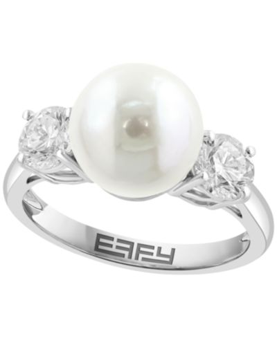 EFFY Collection Freshwater Cultured Pearl (10mm) & Lab-Grown Diamond (1 ct. t.w.) Ring in Sterling Silver