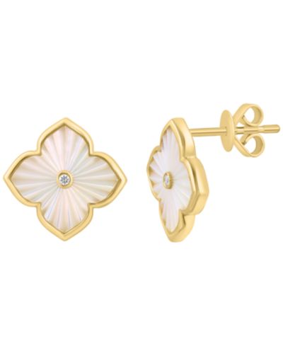 Серьги EFFY Collection Mother of Pearl (12mm) & Diamond Accent (0.04 ct. t.w.) in Gold Over Silver