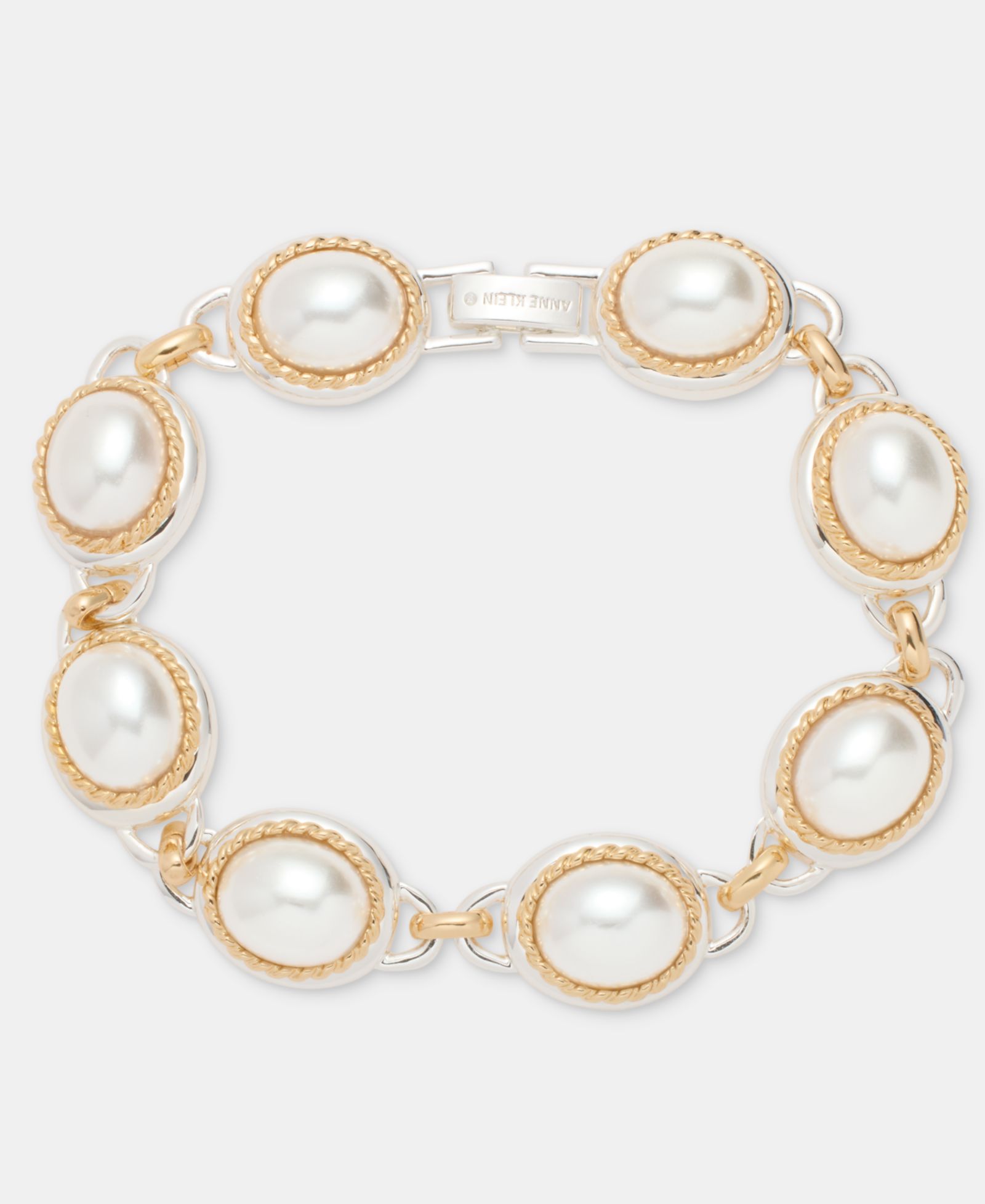 Anne Klein Two-Tone Imitation Pearl Metal Roping Line Bracelet