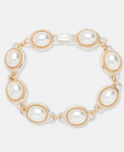 Anne Klein Two-Tone Imitation Pearl Metal Roping Line Bracelet