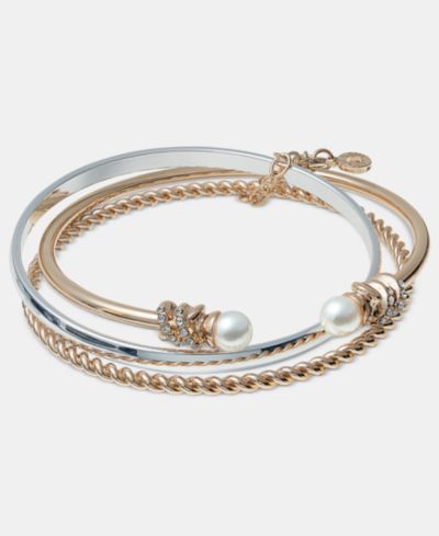 Набор браслетов Anne Klein из металла с имитацией жемчуга, 3 шт., двухцветный