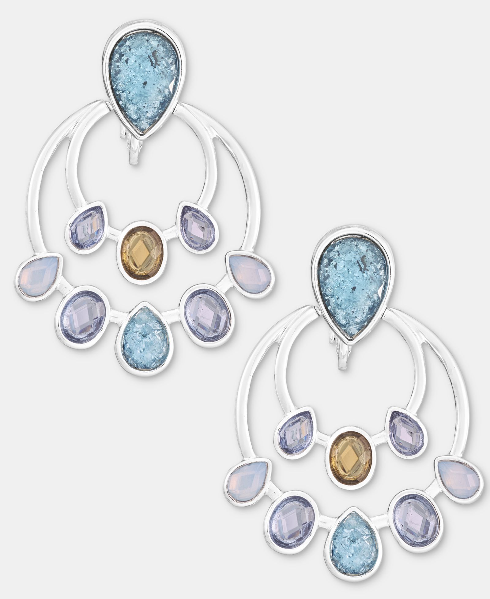 Anne Klein Silver-Tone Blue Stone Stationed Drop EZ Comfort Clip Earrings