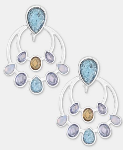 Серьги-подвески Anne Klein Silver-Tone Blue Stone Stationed Drop EZ Comfort Clip