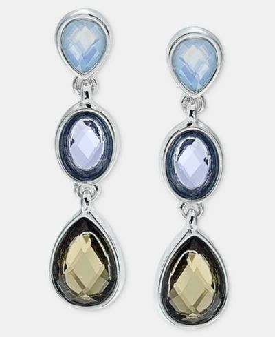 Anne Klein Серьги линейные с синим камнем и серебристым покрытием