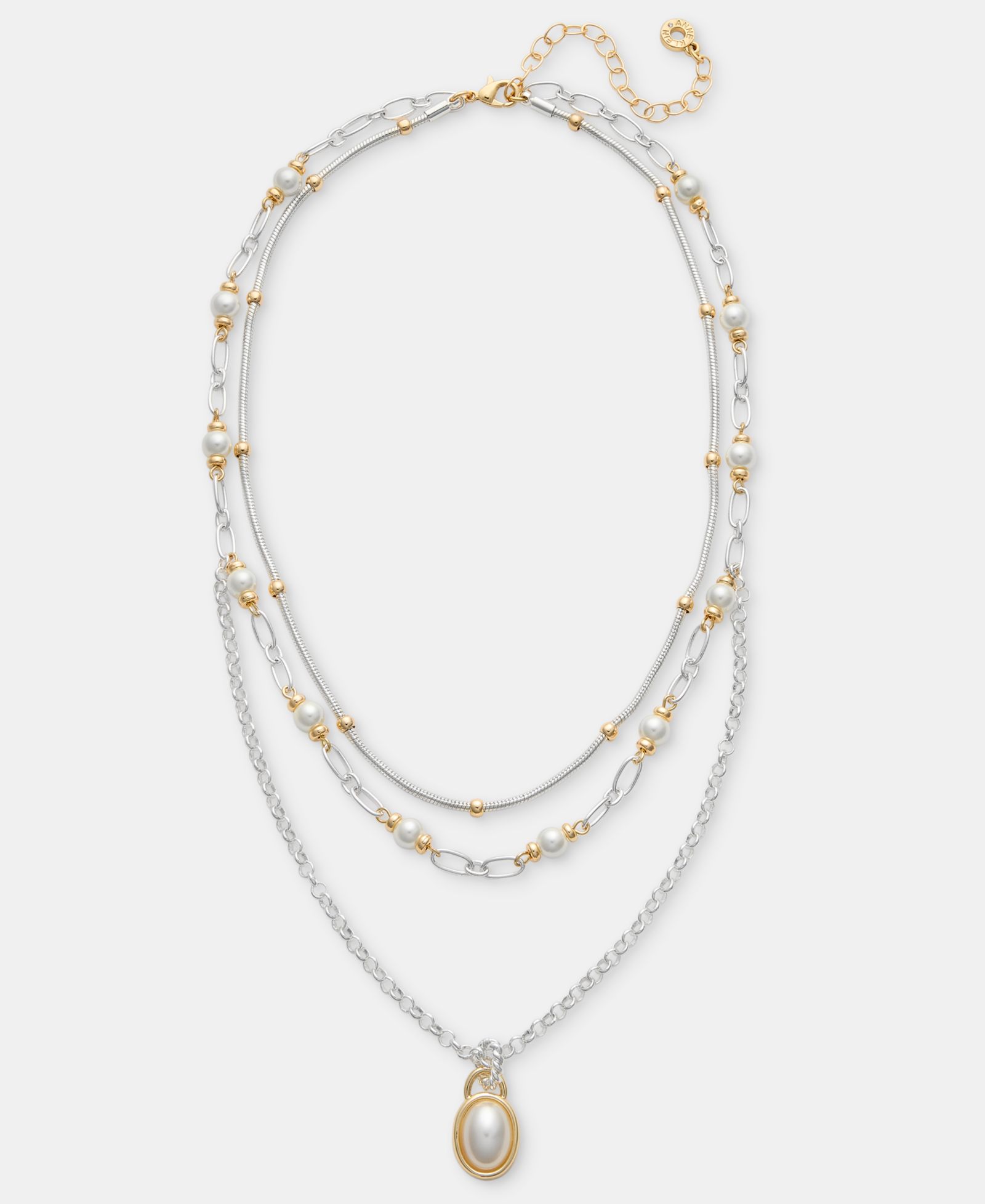 Многорядная подвеска Anne Klein Two-Tone Chain с имитацией жемчуга