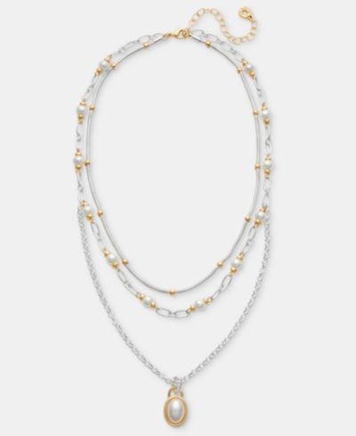 Многорядная подвеска Anne Klein Two-Tone Chain с имитацией жемчуга