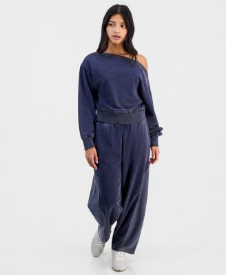Брюки And Now This Petite Faux-Denim French Terry Barrel Drawstring