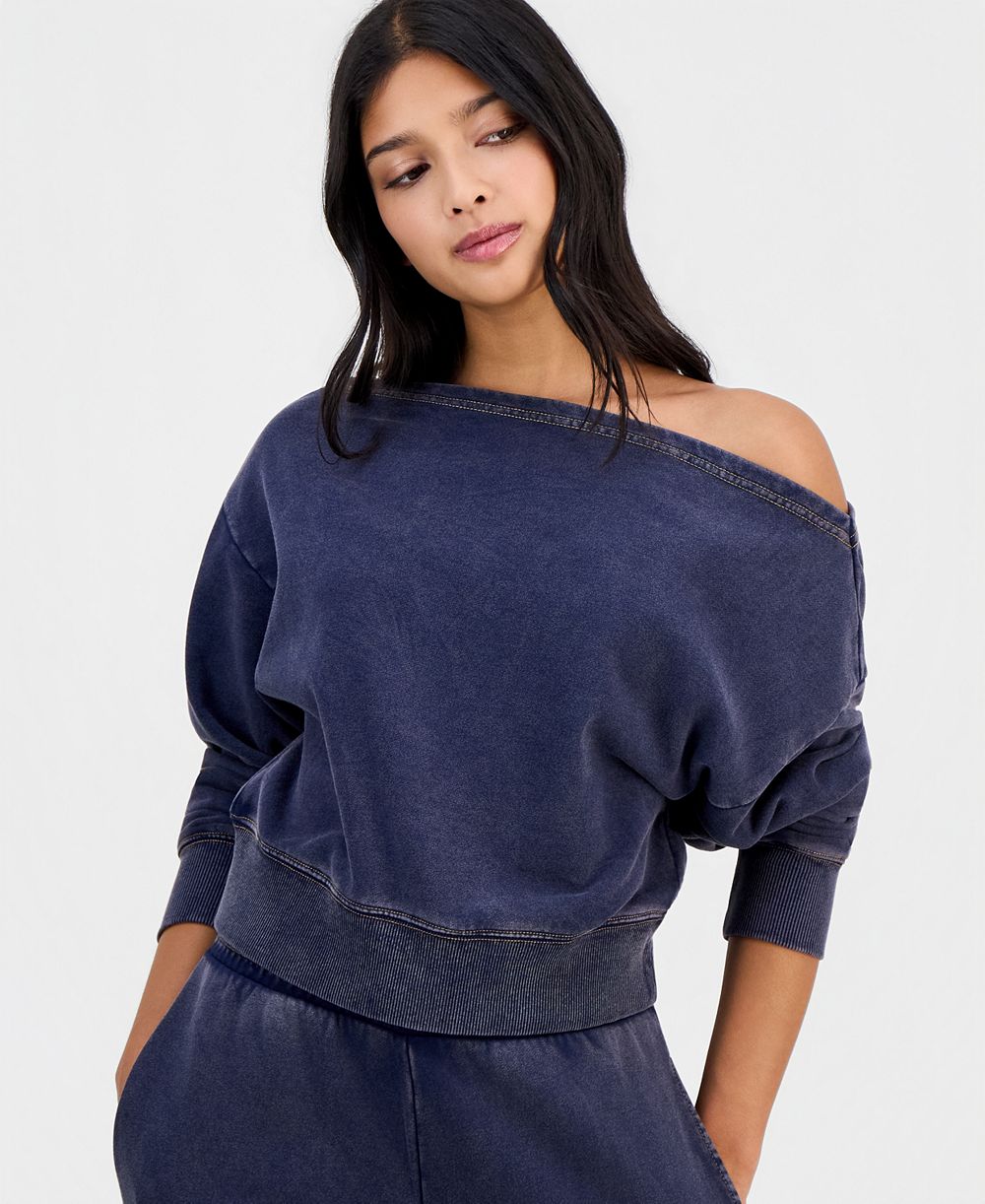Топ And Now This Petite Faux-Denim French Terry с открытыми плечами