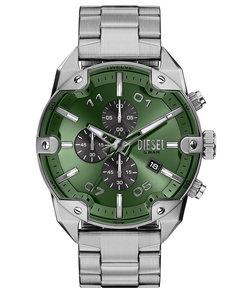 Diesel Men's Spiked Quartz Chronograph Silver Stainless Steel Watch 49mm